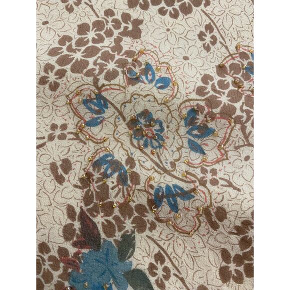 ICE Vintage Silk Beaded Blouse Womens Size 3X Beige‎  Blue Boho Floral - Picture 9 of 10